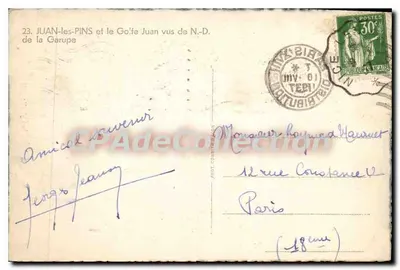 Juan-les-Pins e o Golfe Juan vistos de N.-D. de la Garupe — Editor Rivier, n°23 — Verso