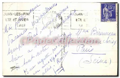 Juan-les-Pins — Vista geral da praia tirada do Hotel Belles-Rives — CPAdeCollection — Verso