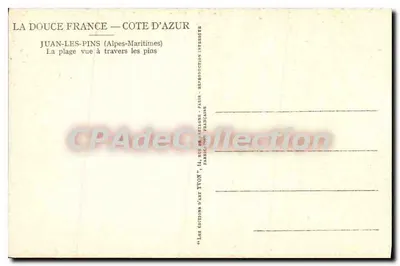 Juan-les-Pins — A praia vista através dos pinheiros — Éditions d'Art Yvon, Paris — Verso
