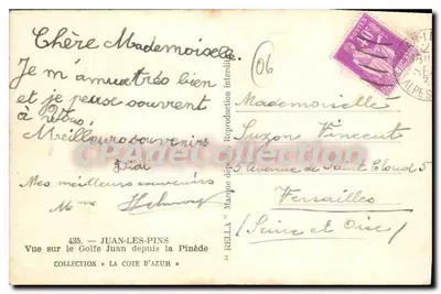 Vista del Golfo de Juan desde la Pinède — RELLA — Colección 'La Côte d'Azur' n°435 — Reverso