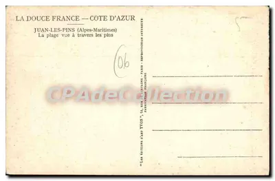 Juan-les-Pins — A praia vista através dos pinheiros — Les Éditions d'Art Yvon, Paris — Verso