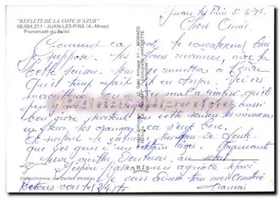 Promenade du Soleil — Juan-les-Pins — éditeur Monacot — Verso