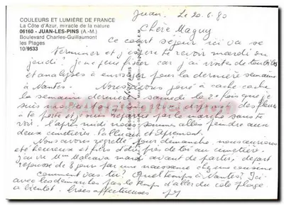 Juan-les-Pins — La Côte d'Azur, playa y paseo — Editor COULEURS ET LUMIÈRE DE FRANCE, n° 06160 — Reverso