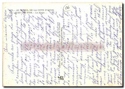 La spiaggia di Juan-les-Pins — Costa d'Azur — Edizione Y. A. Allice, Rue Calès de Pierlas — Verso