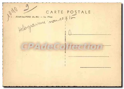 Juan-les-Pins — A Praia — Hellogramme Combier Macon — Verso