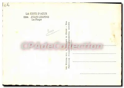 Juan-les-Pins — A Praia — Edições Mar. 4, boulevard de Cimiez, Nice — Verso