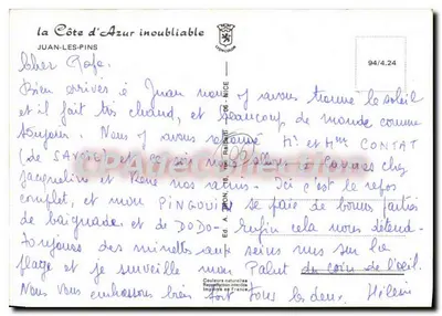 Juan les Pins — vista aérea e barcos a vela — editor Lyoncolor, n° 94/4.24 — Verso