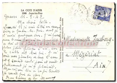 Vista panorâmica e atividades em Juan-les-Pins — Lembrete — Les Éditions Mar, Juan-les-Pins — Verso