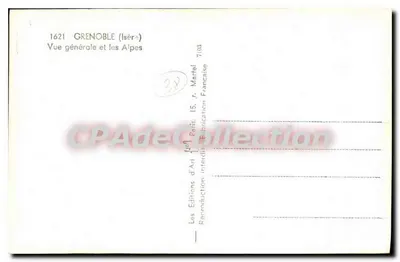 Grenoble (Isère) — Vista geral e as Alpes — Éditions d'Art Interdiction Française — Verso