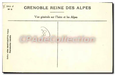 Grenoble — Rekin Alpów — Ogólny widok na rzekę Isère i Alpy — Wydawnictwo Art Martinotto Frères, seria A numer 2 — Rewers