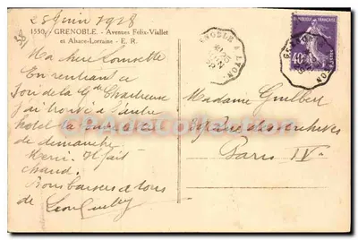 Hotel de Savoie — Grenoble — editor F. Dony & Cie, n° 1550 — Verso