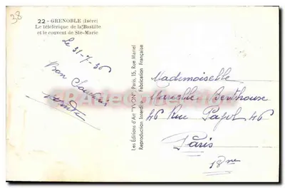 Grenoble (Isère) — O teleférico da Bastilha e o convento de Ste-Marie — Les Éditions d'Art 'YVON' — Verso