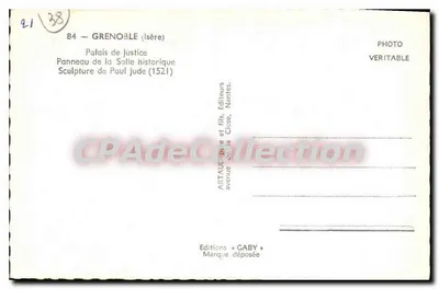 Tablica z sali historycznej — Pałac Sądu — Rzeźba Paul Jude (1521) — Wydawca Gaby, Nantes — Rewers