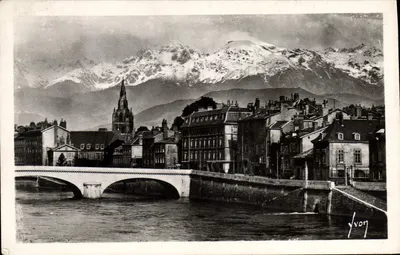 Grenoble — Brzegi rzeki Isère i śnieżne Alpy — Art WON, n° 1601