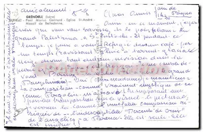 Grenoble — vista do ponte e da igreja São André com o maciço de Belledonne em segundo plano — editor não identificado — Verso