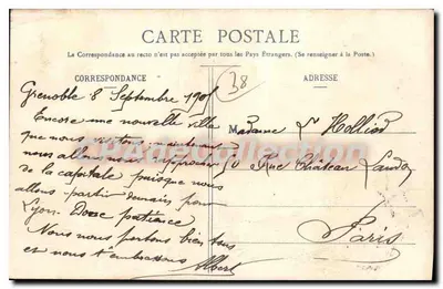 Grenoble - Place Notre Dame e o Monumento do Centenário de H. Ding — editor L. B. Grenaille, n° 392 — Verso