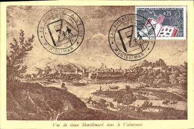Vue du vieux Montélimard dans le Valentinois — La Philatelie à l'École — Montélimar, 2-3 mai 1964