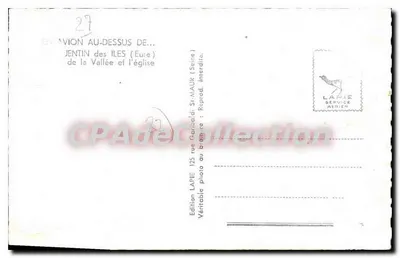 Jentin-des-Iles (Eure) — vista aérea da vales e da igreja — Edição Lapie Service Aérien — Verso