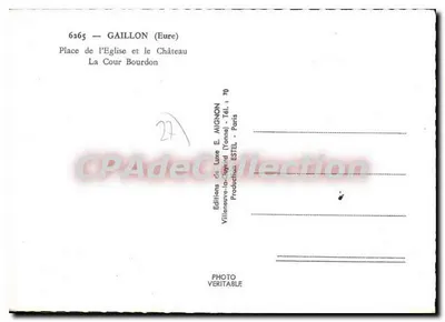 GAILLON (Eure) — Praça da Igreja e o Castelo — La Cour Bourdon — Edições E. MIGNON — Verso