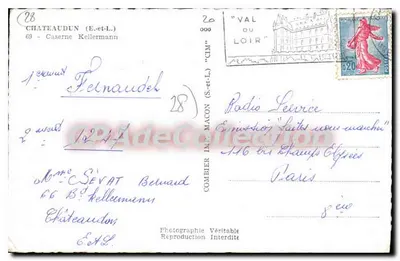 Châteaudun — Caserma Kellermann — Fotografia della strada con auto Citroën 2CV — editore CIM — Verso