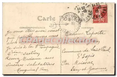 Toulouse — Quartel do 83º de Infantaria — Amietean, Paris — Dépose — Verso