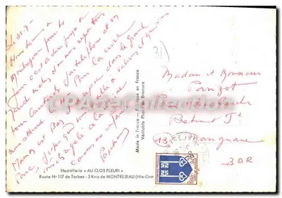 Hostellerie « AU CLOS FLEURI » — Rodovia N°117, 3 km de Montrejeau (Hte-Garonne) — Foto Verdadeira da França — Verso