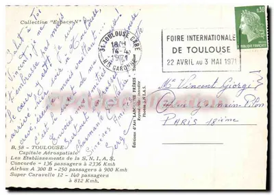 Toulouse Capital Aéros Espacial — Aérodrome, Concorde, Airbus A 300 B, Super Caravelle 12 — Éditions Art Labouche Frères — Verso