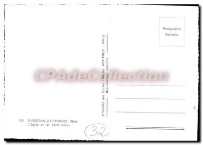 Barbotan-les-Thermes (Gers) — A Igreja e os Banhos Claros — Sociedade das Cartas Postais APA-POUX - Albi, n°103 — Verso