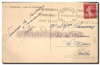 Bordeaux — Cours de l'Intendance — uitzicht van straat met tram en winkels — uitgever Sim — Achterkant