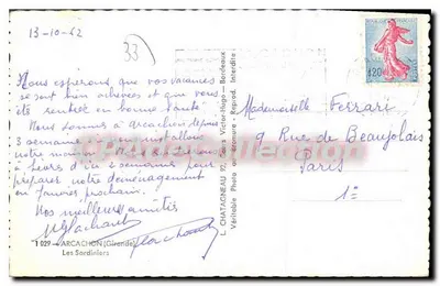 Statek rybacki w Arcachon — Wydawca L. Chatagneau, n°1029 — Rewers