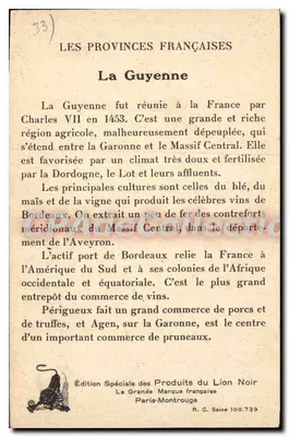 Guyenne — As Províncias Francesas — Edição Especial dos Produtos do Leão Negro — Verso