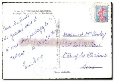 Sainte-Foy-la-Grande — Paisagem dos margens da Dordogne — C.A.P. n°21 — Verso