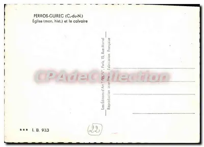 Perros-Guirec (C.-du-N.) — Igreja (mon. hist.) e o calvário — Edições d'Art "W.C.N.", Paris — Verso