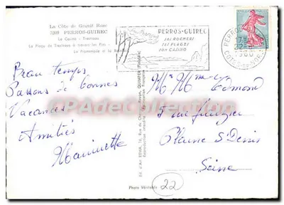 Perros-Guirec - Trestreaou — widok plaży, kasyna i sosnowego lasu — wydawca Réma, nr 22 — Rewers