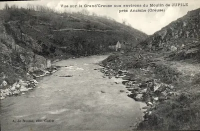 Vista da Grand'Creuse nas proximidades da Moinha de JUPILE perto de Anzême (Creuse) – A. de Nussac, edição Guéret