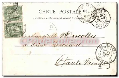 Capela Dupuy em Bourganeuf (Creuse) — editor A. de Nusse, Gudet — datada 20 de dezembro de 1901 — Verso
