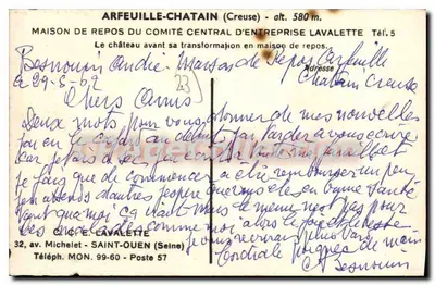 Zamek Arfeuille-Chatain — przed przekształceniem w dom opieki — wydawca C. E. Lavalette — Rewers
