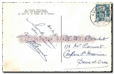 Most i dolina Creuse — Le Bourg-d'Hem — Stara pocztówka deCollection — Rewers
