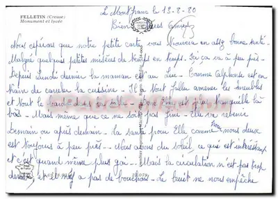 Felletin (Creuse) — Monumento aos mortos e igreja — Ciny — Verso