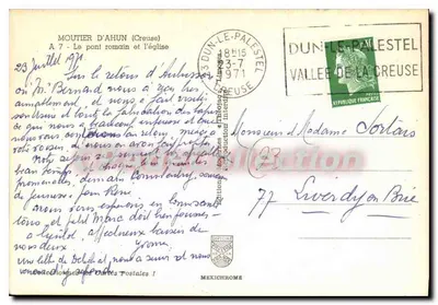 Rzymski most i kościoł w Moutier-d'Ahun (Creuse) — wydawca IRIS, numer seryjny nie widoczny — Rewers