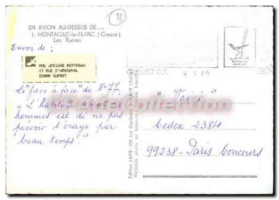 Ruínas de Montaigut-le-Blanc — Creuse — Edição LAPIE — Verso