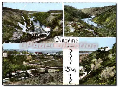 Anzème (Creuse) — vista panorâmica do vilarejo e do curso d'água — CPAdeCollection