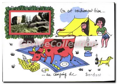Camping de Sardent — cena de acampamento com vaca e tendas — editor CPADeCollection