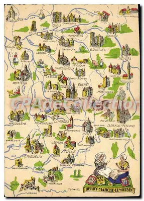 Carta postal ilustrada — Carta da região Berry-Marche-Limousin — Impressa na França - 1942