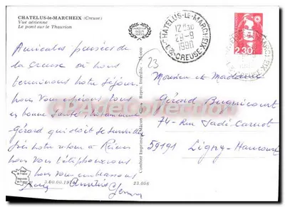 Châtelus-le-Marcheix — Widok z lotu ptaka mostu nad Thaurion — Combière Imprimeur — Rewers