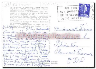 La Creuse — Turystyczna kartka pocztowa z mapą i zdjęciami miejsc — wydawca nieznany — Rewers