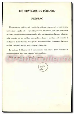 Castelo de Fleurac — Os Castelos do Périgord — Coleção da Solution Paunouberre, 10ª Série — Verso