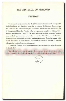 Zamek Fénélon — Zamek Périgord — Fénélon, wydawca Fénélon, seria 10 — Rewers
