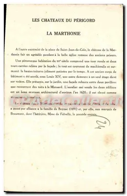 Castelo da Marthonie — Os Castelos do Périgord — Série 9, edição Pauaubert — Verso