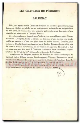 Castillo de Salignac — Los Castillos del Périgord — 10a Serie, Colección de la Solución Pauauberge — Reverso